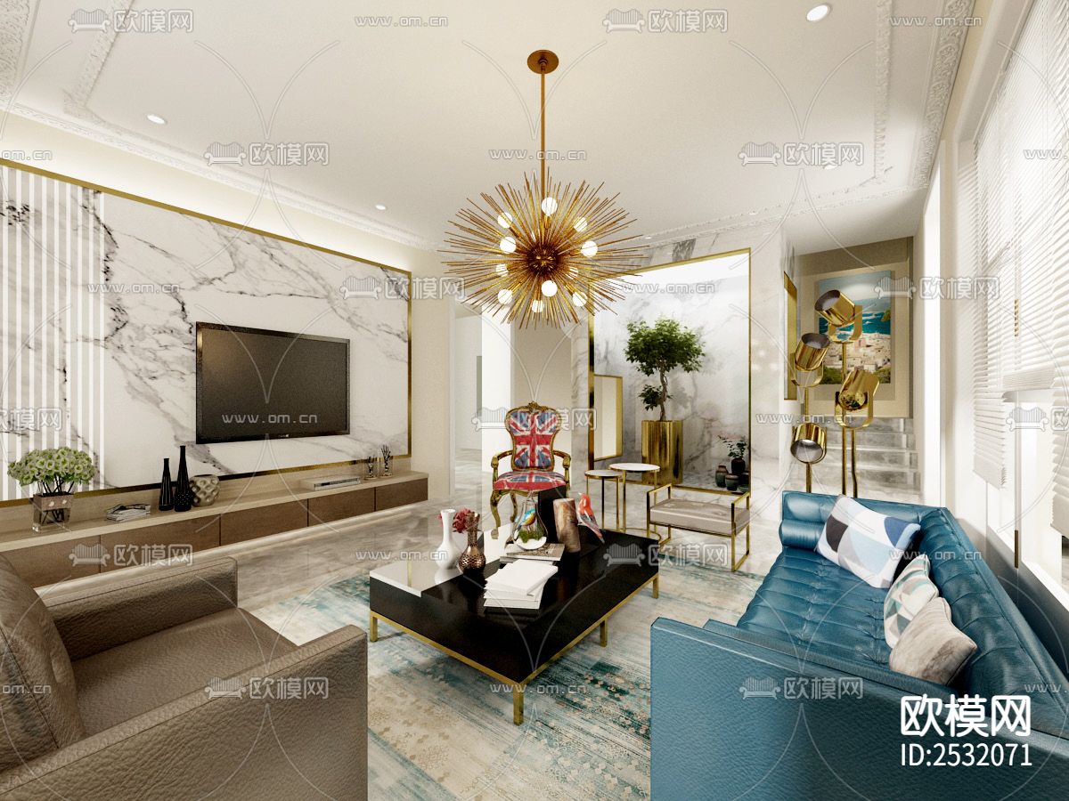 大平层豪宅样板间CAD施工图下载（渲染图6）