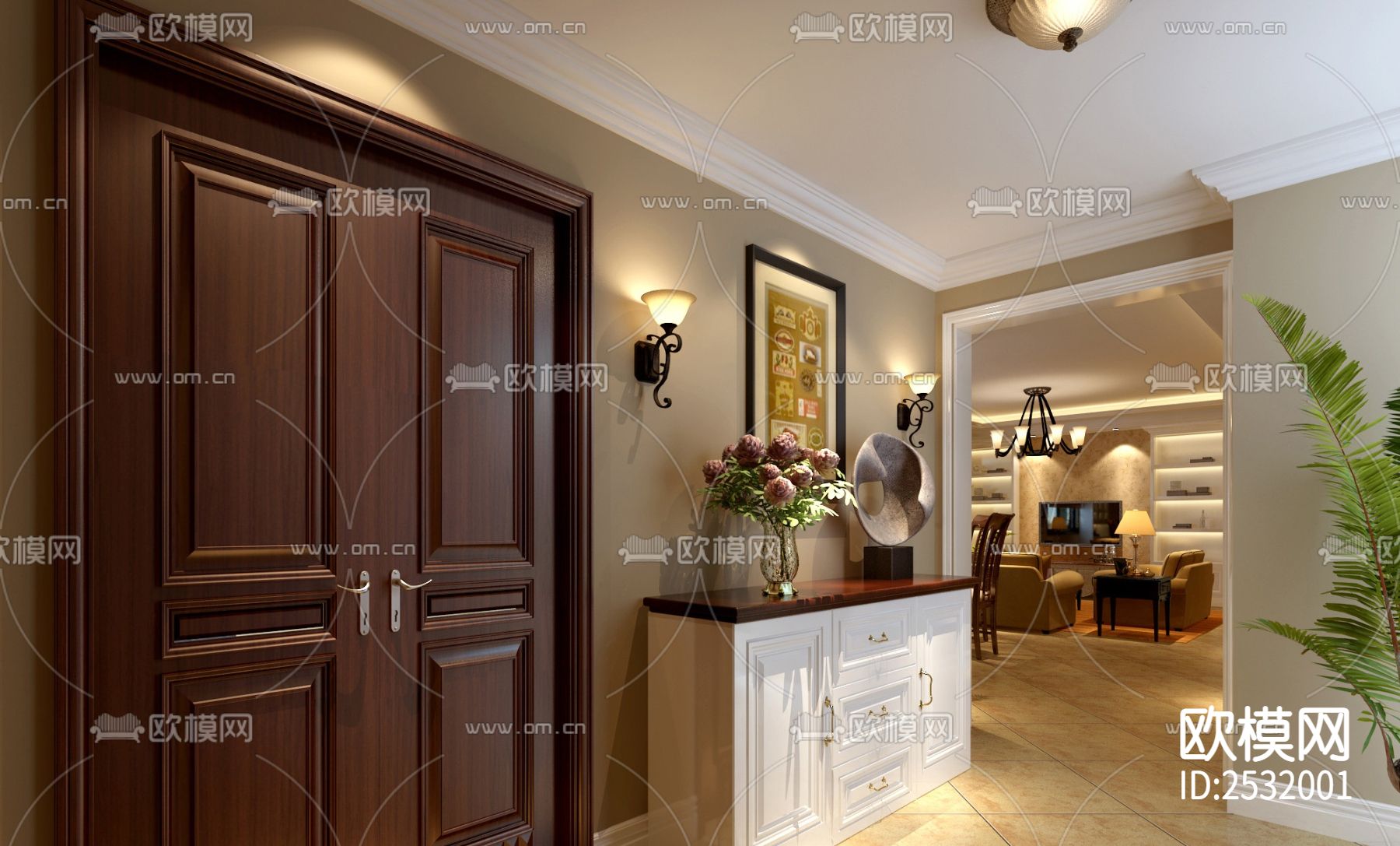 欧式大平层豪宅样板间cad施工图下载（渲染图3）