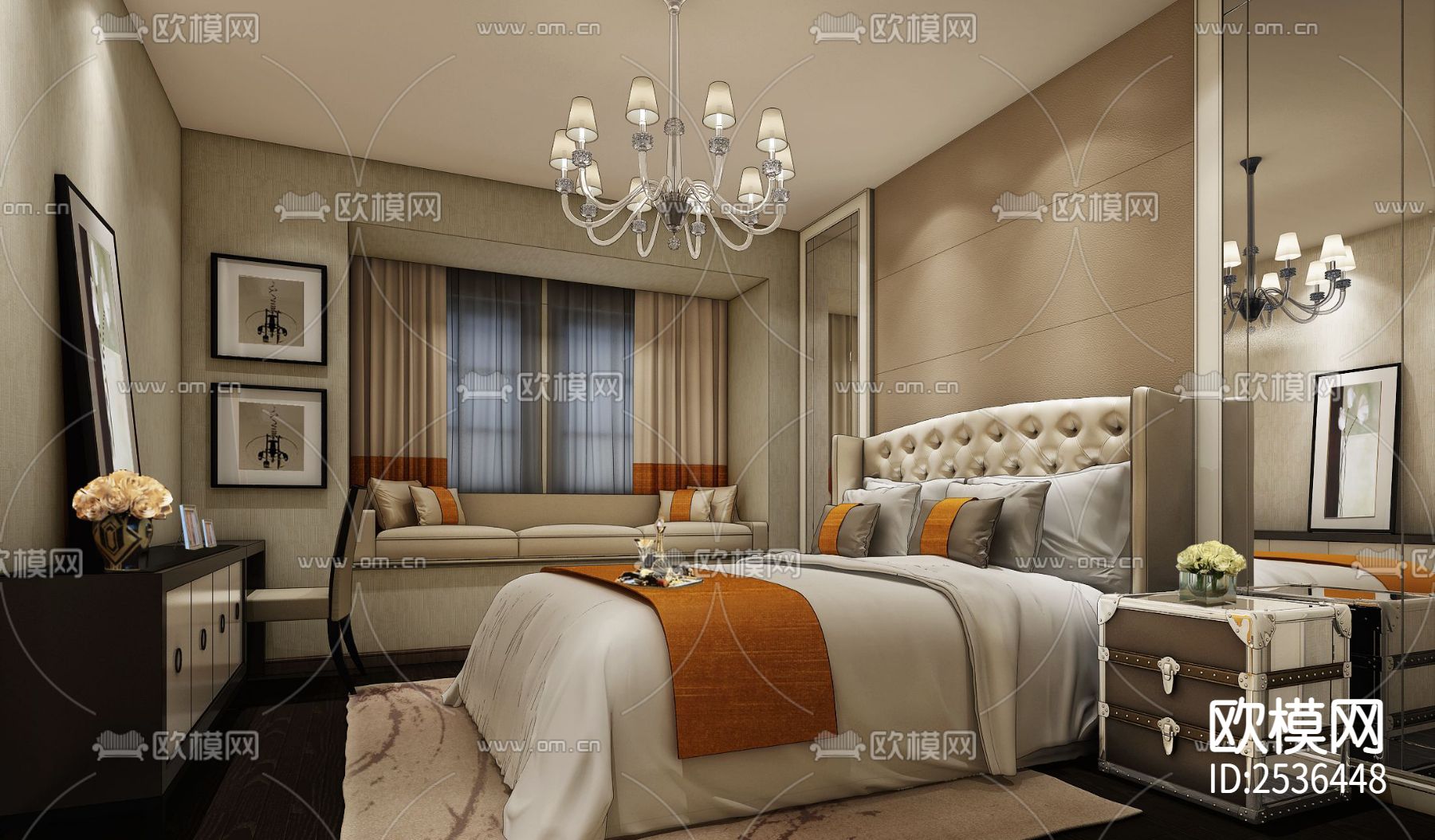 大平层豪宅样板间CAD施工图下载（渲染图2）