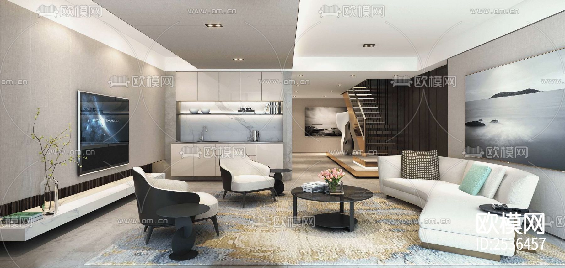 大平层豪宅样板间CAD施工图下载（渲染图3）