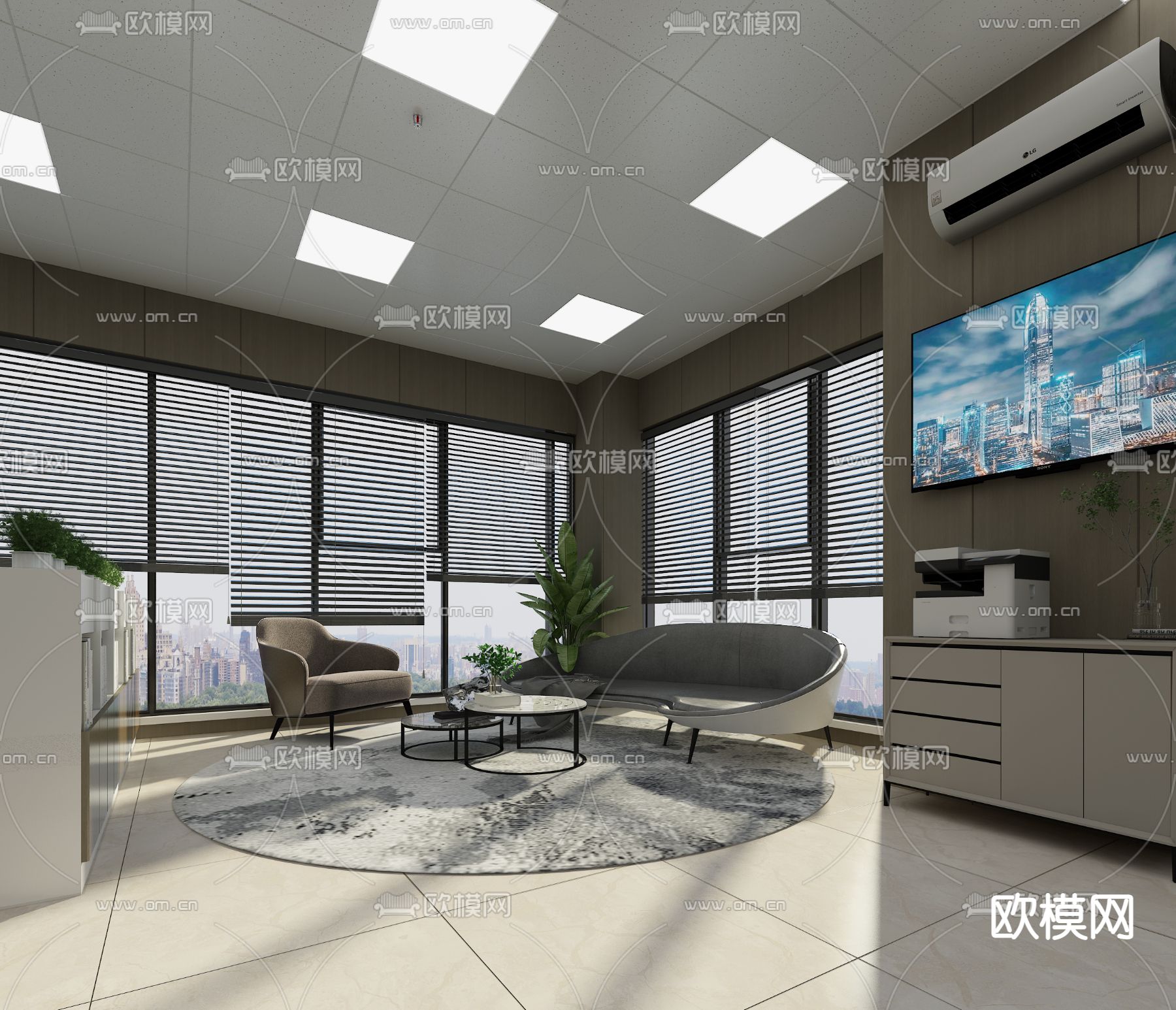 公共办公区 办公室免费3d模型下载（渲染图3）
