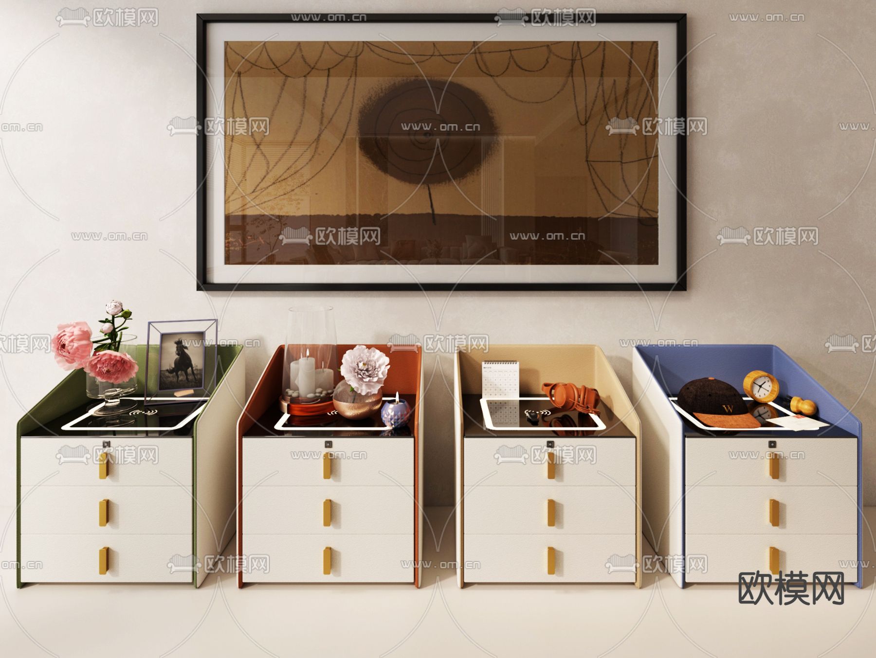 现代床头柜3d模型下载