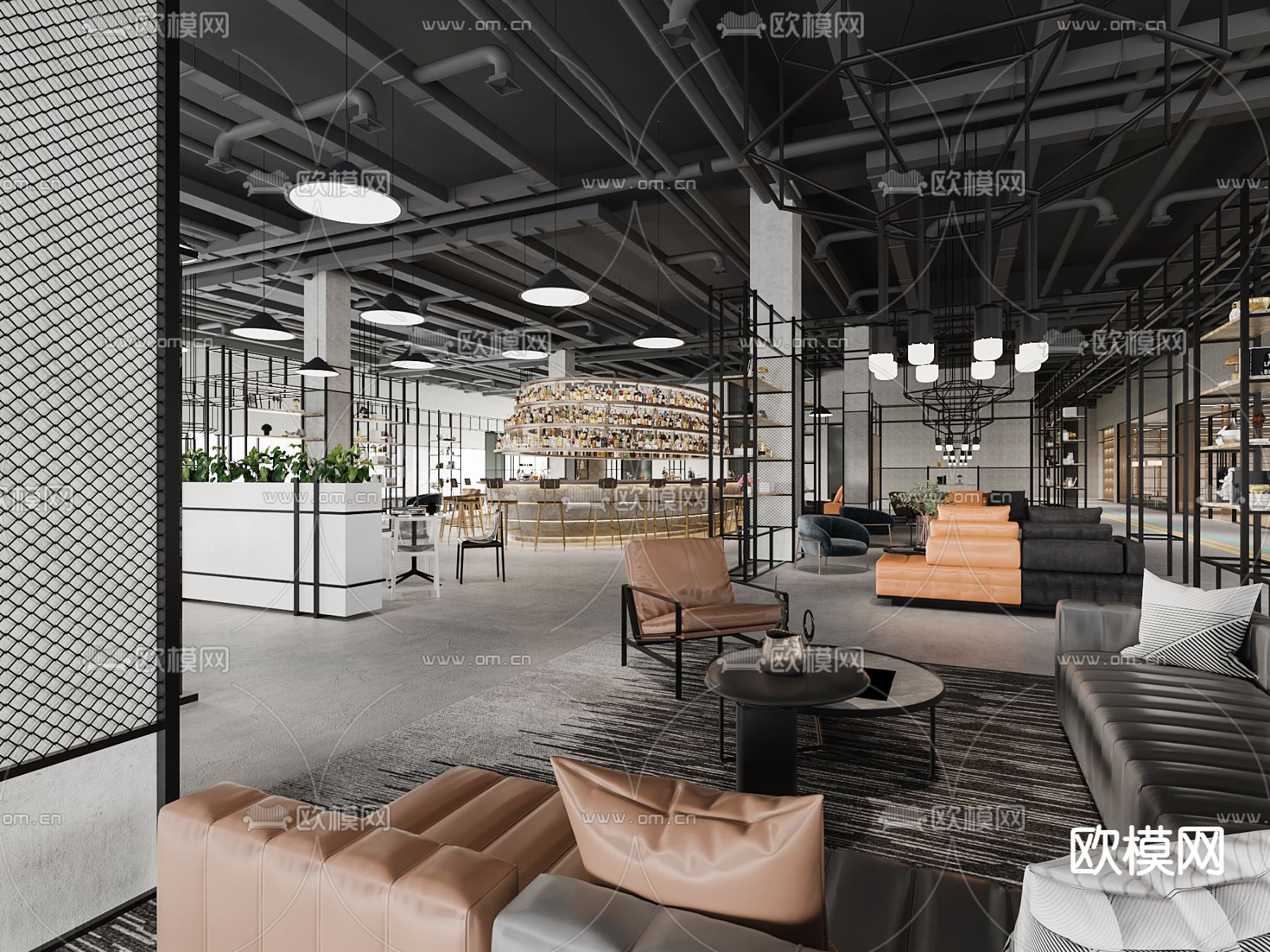 工业风酒吧 吧台3d模型下载（渲染图2）