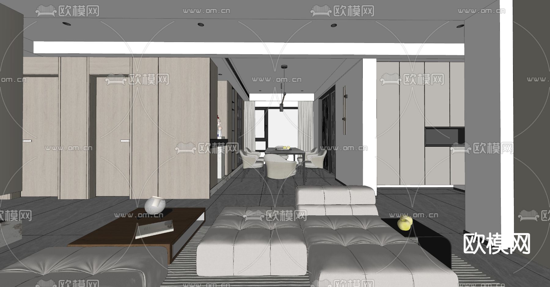 现代别墅大堂餐厅su模型下载（渲染图4）