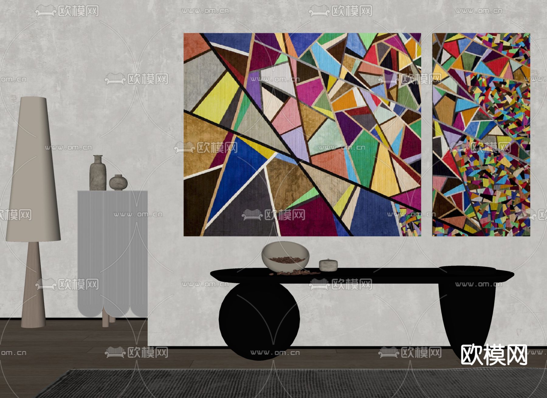 侘寂风装饰画su模型下载（渲染图2）