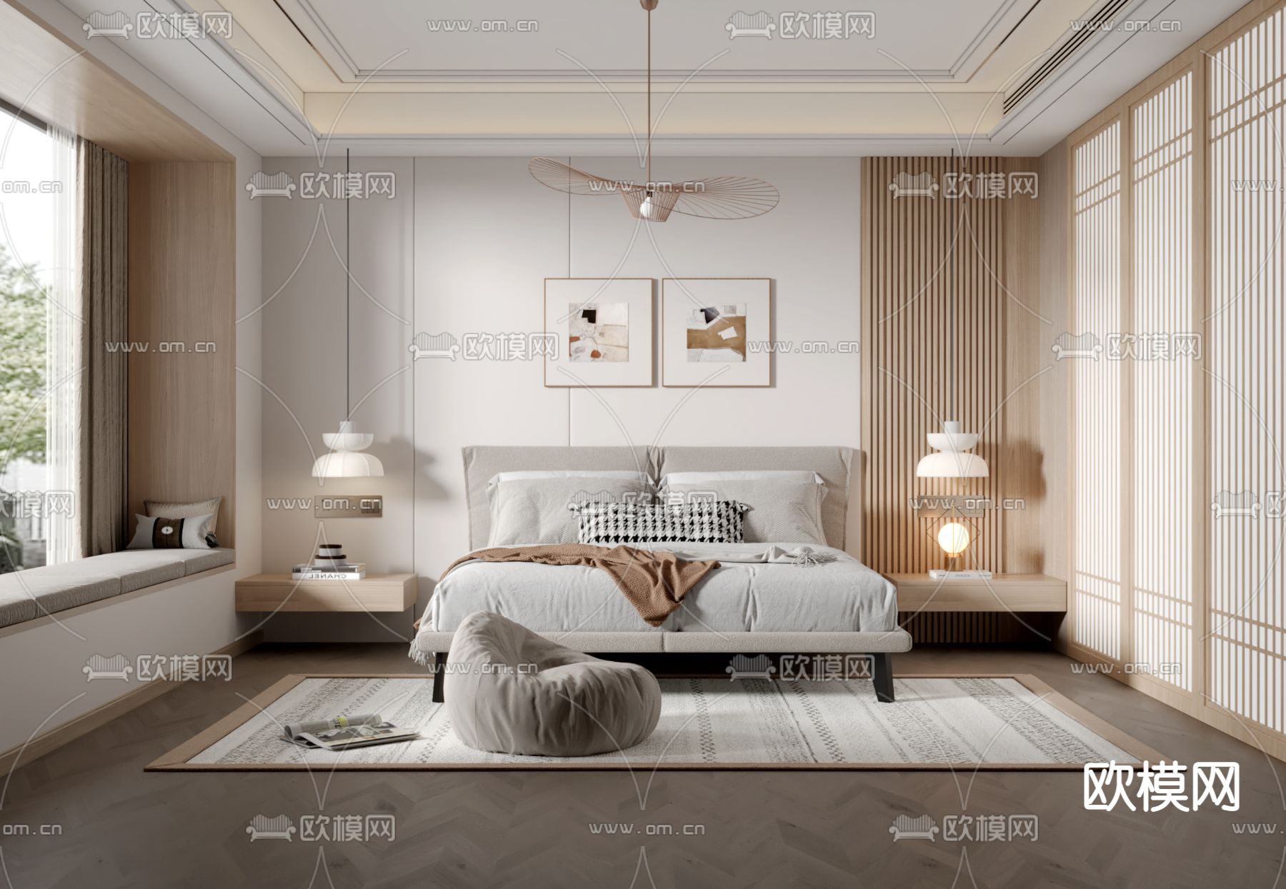 日式卧室 主人房3d模型下载（渲染图1）