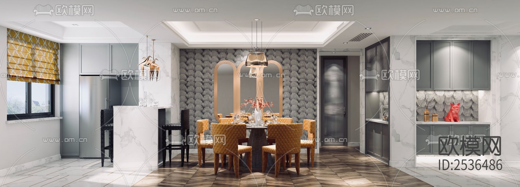 现代大平层豪宅样板间CAD施工图下载（渲染图3）