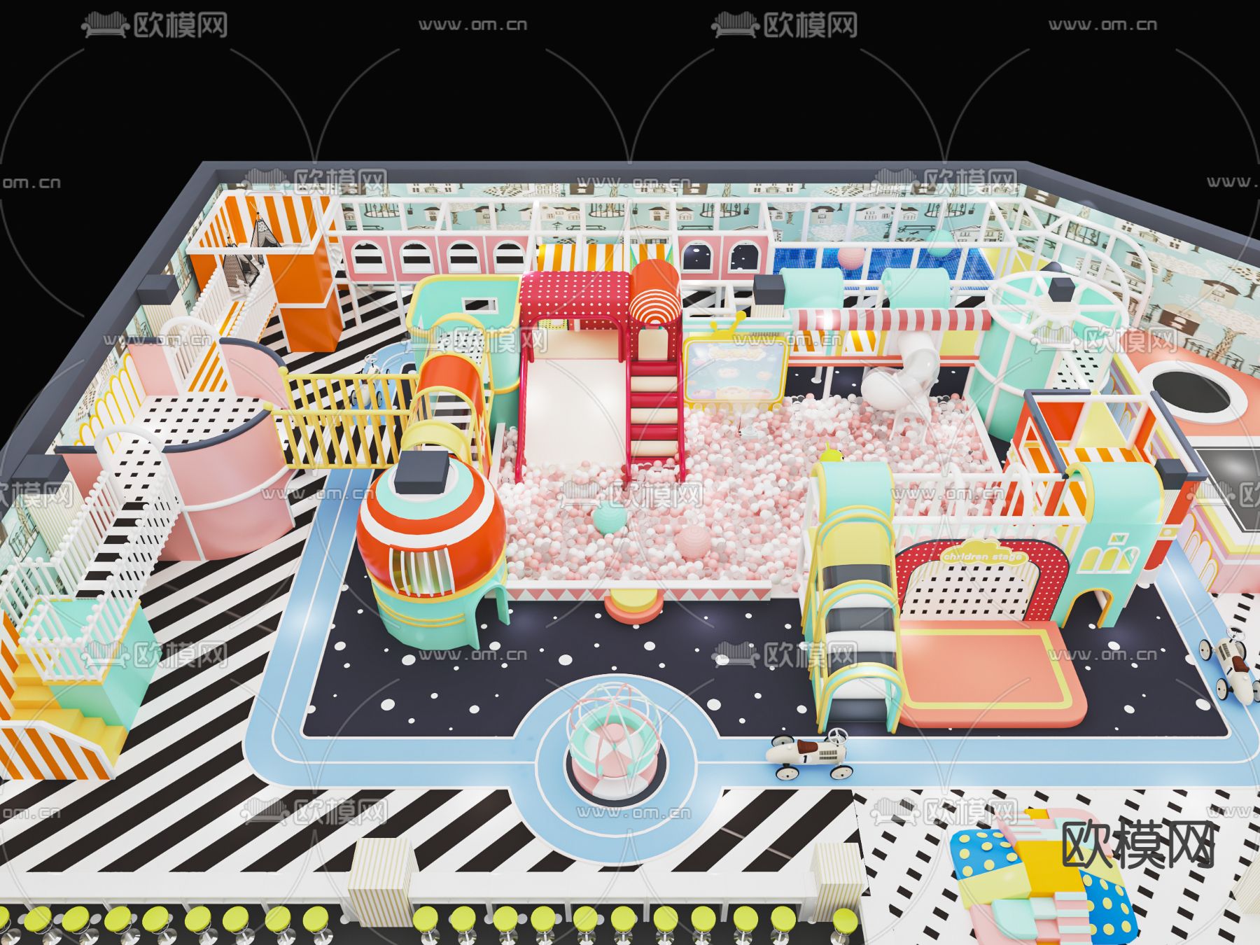 现代儿童游乐场 亲子乐园 波波球池su模型下载