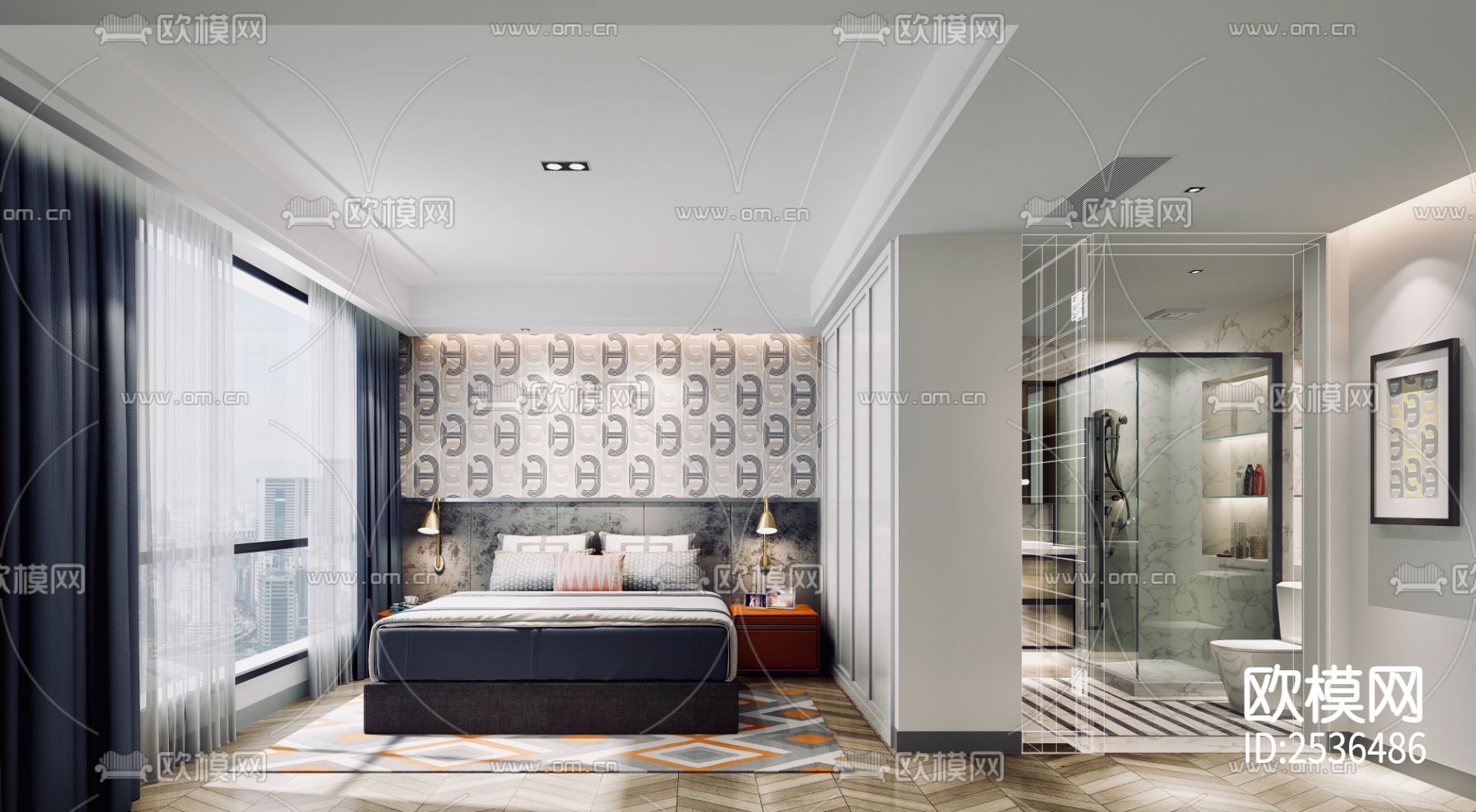 现代大平层豪宅样板间CAD施工图下载（渲染图1）