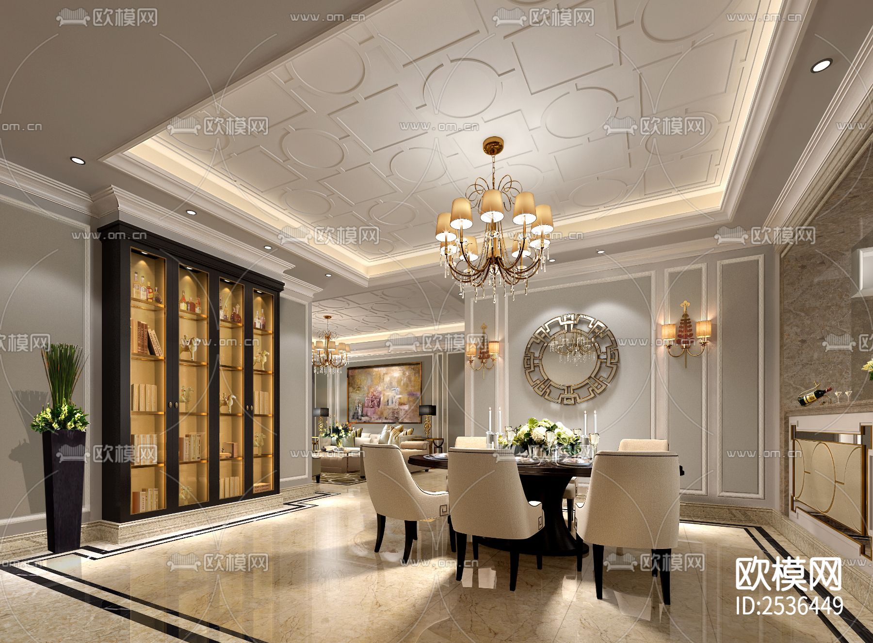 大平层豪宅样板间CAD施工图下载（渲染图2）