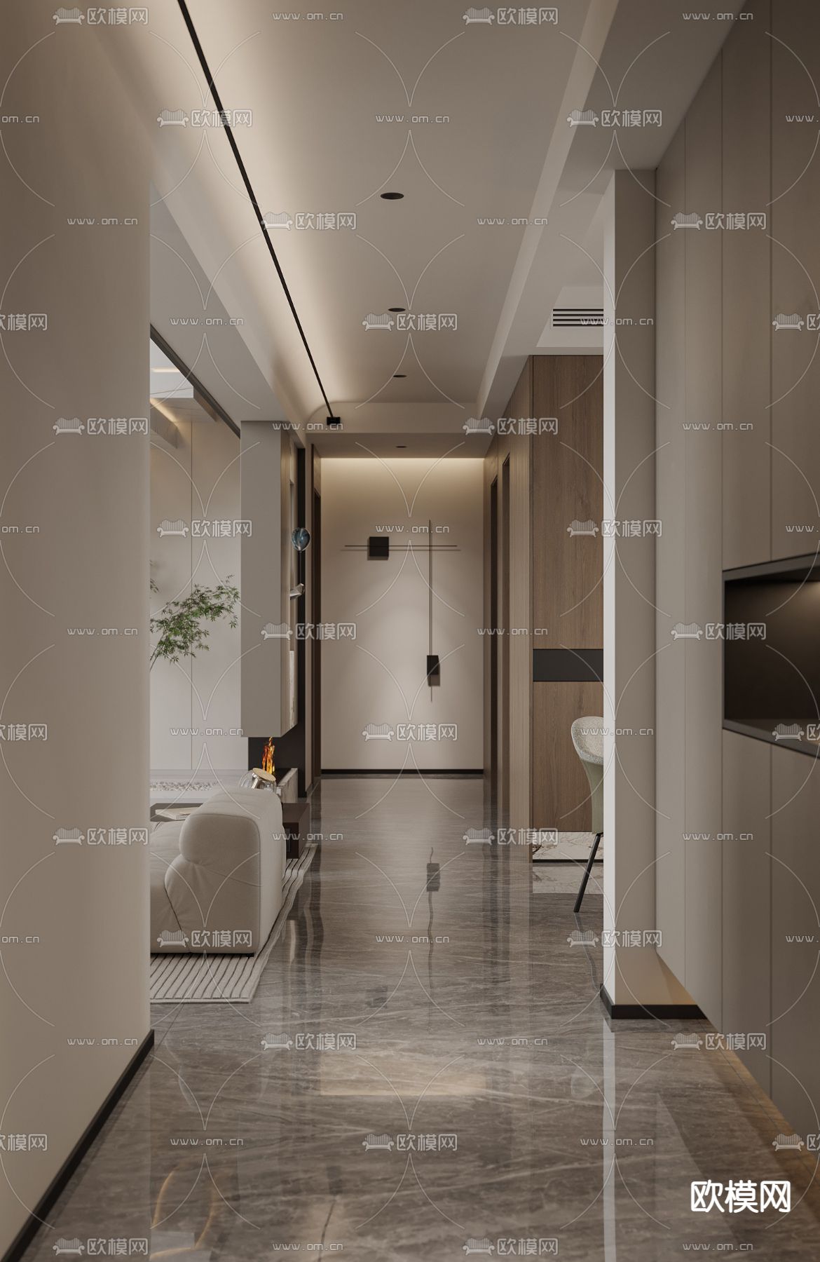 现代别墅大堂餐厅su模型下载（渲染图3）