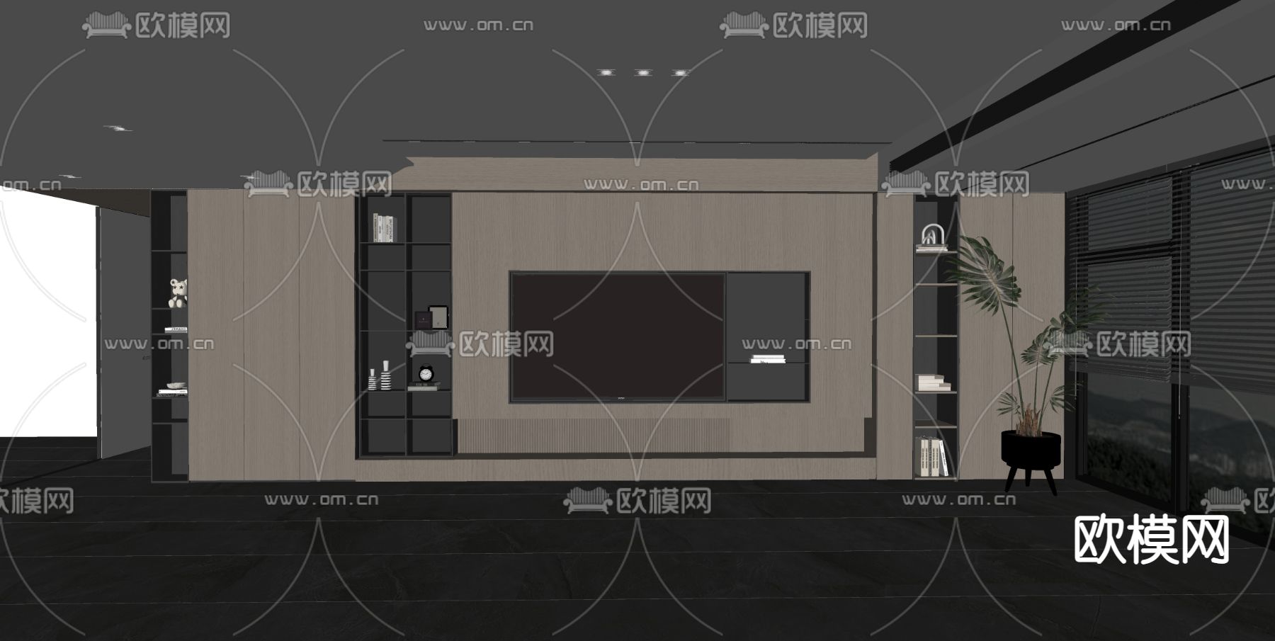 现代电视背景墙su模型下载（渲染图2）