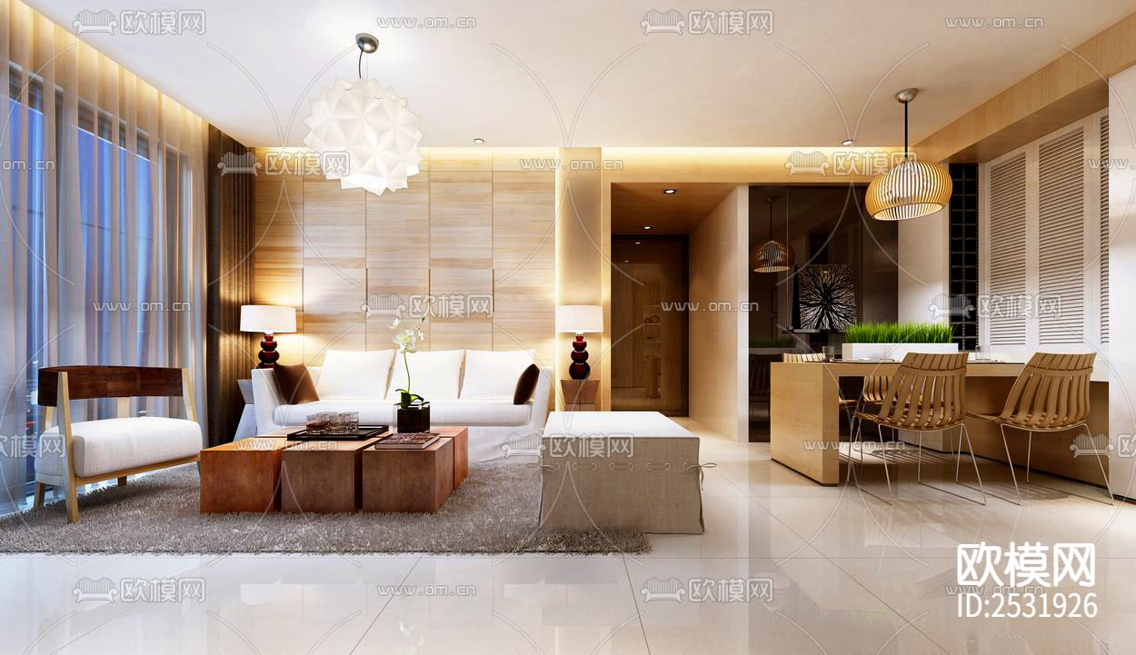 现代大平层豪宅cad施工图下载（渲染图1）