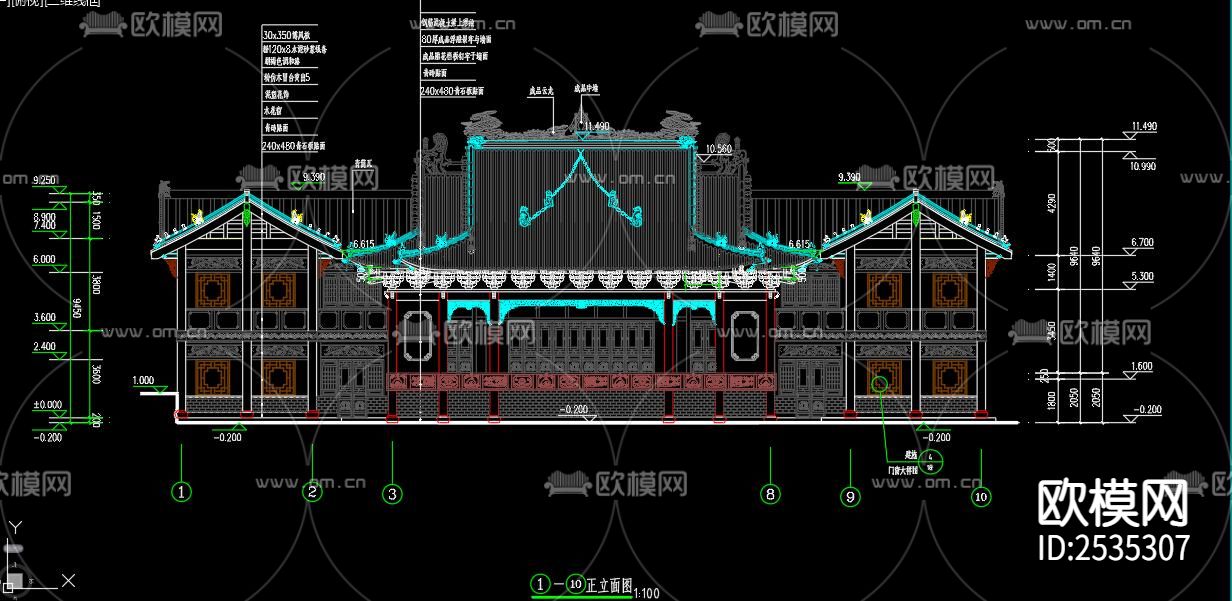 古戏台建筑CAD施工图下载（渲染图3）