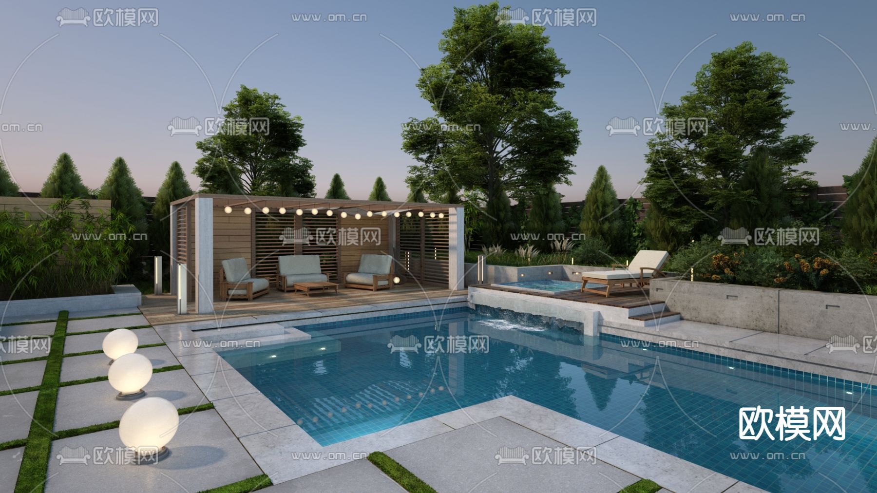 游泳池3d模型下载（渲染图1）