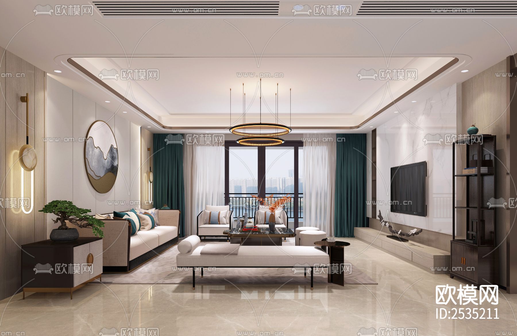 新中式家居CAD施工图下载（渲染图2）