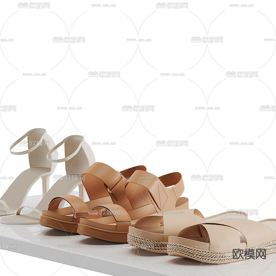 现代女士高跟鞋 拖鞋 凉鞋su模型下载（渲染图1）