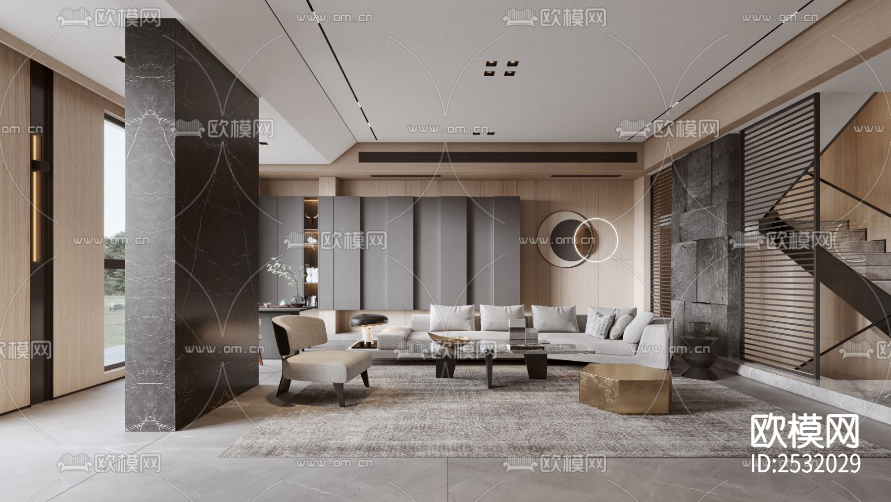 现代大平层豪宅样板间cad施工图-免费3dmax模型库-欧模网