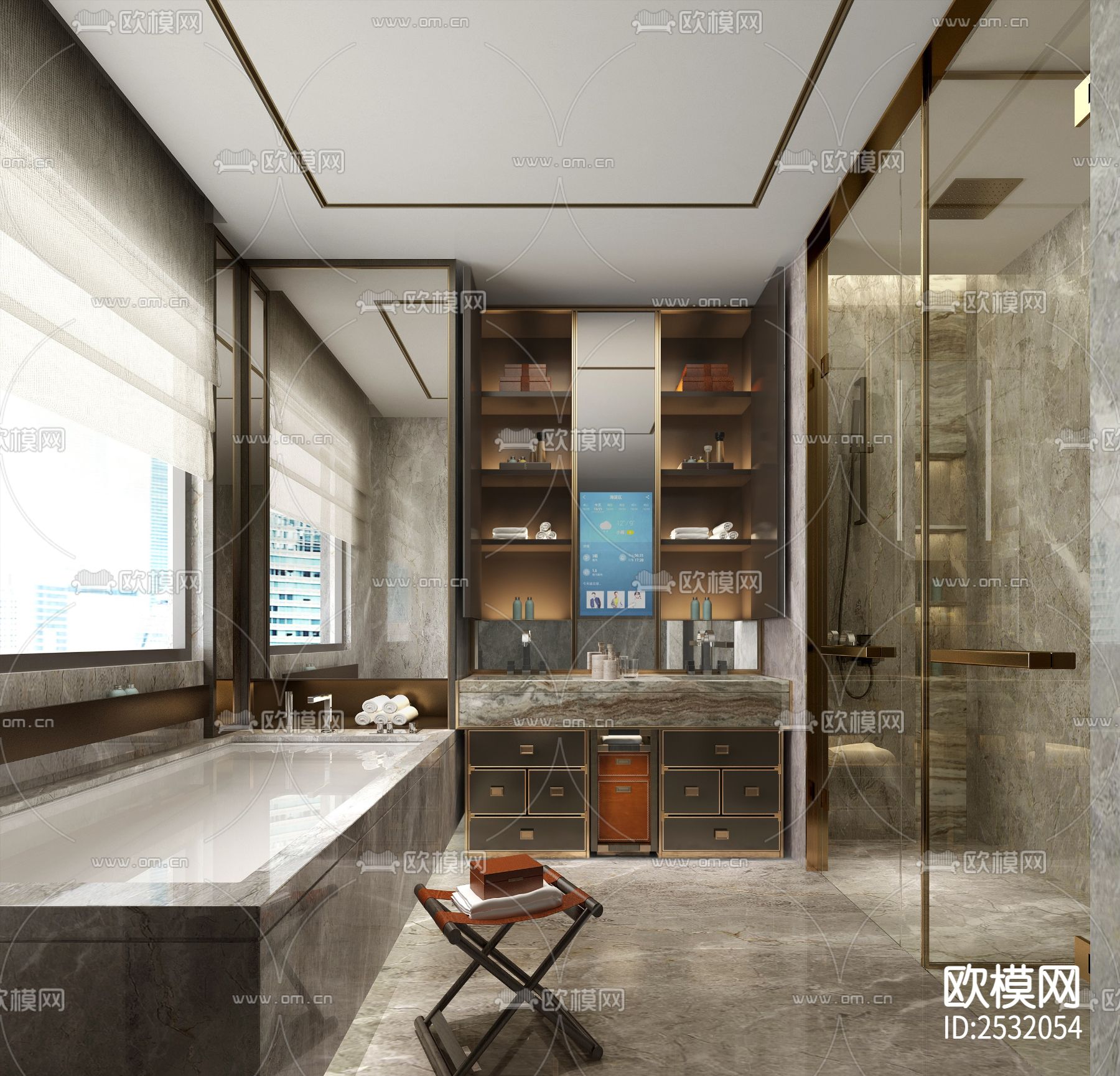 现代大平层豪宅样板间cad施工图下载（渲染图3）