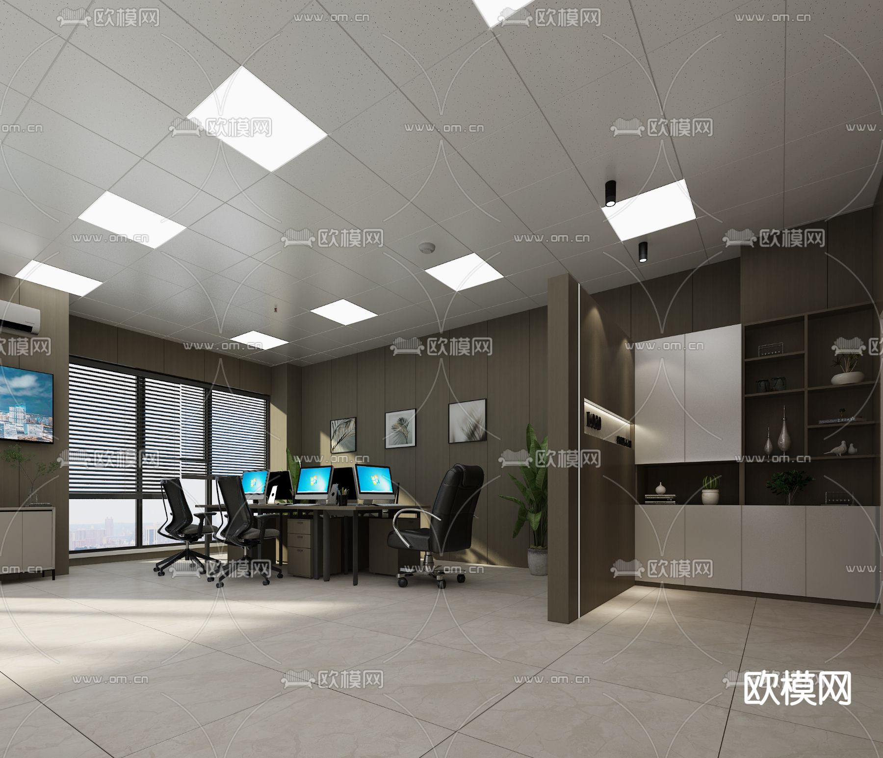 公共办公区 办公室免费3d模型下载（渲染图1）