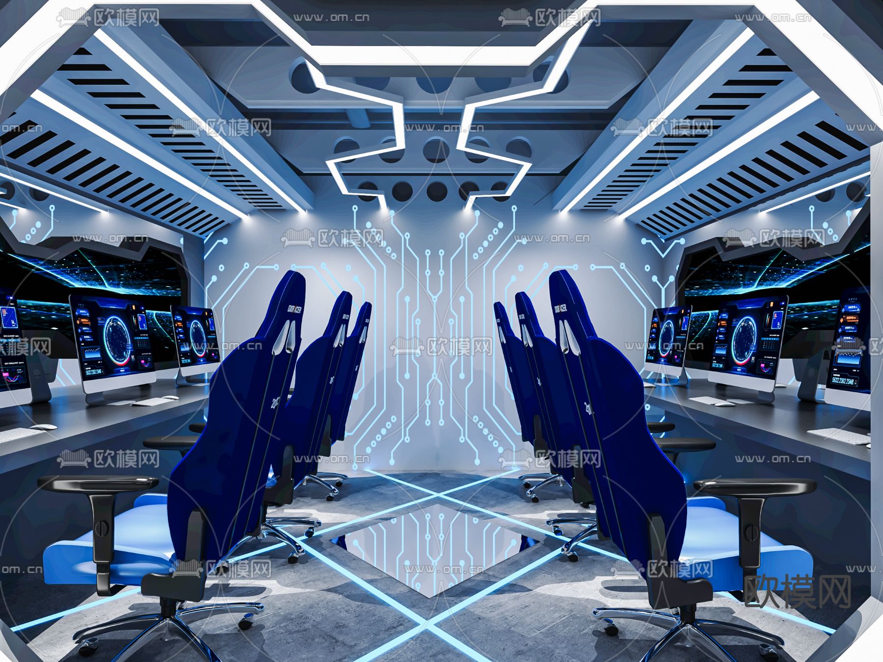 现代网咖 网吧 电竞包间su模型下载（渲染图1）