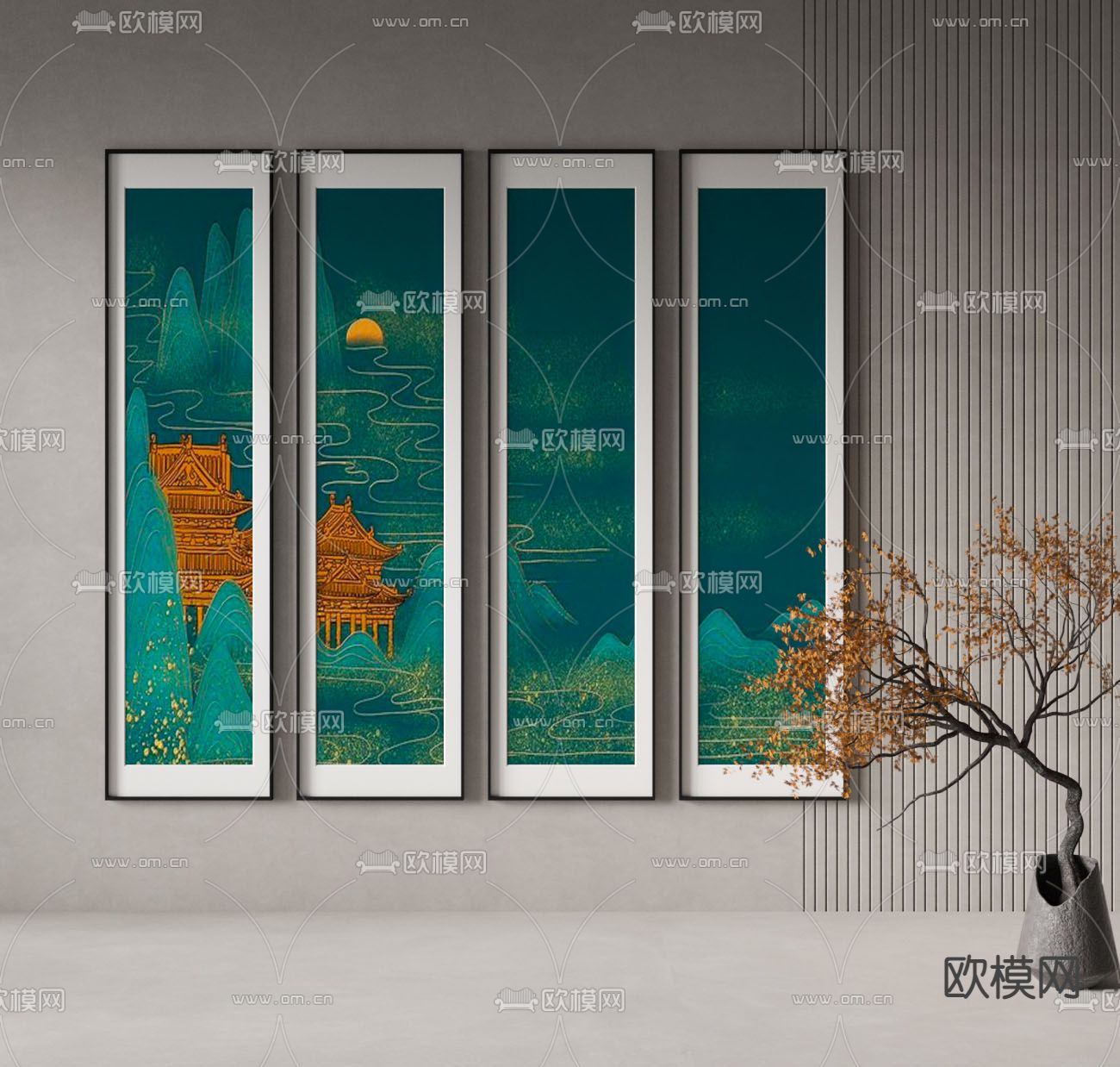 新中式装饰画su模型下载（渲染图1）