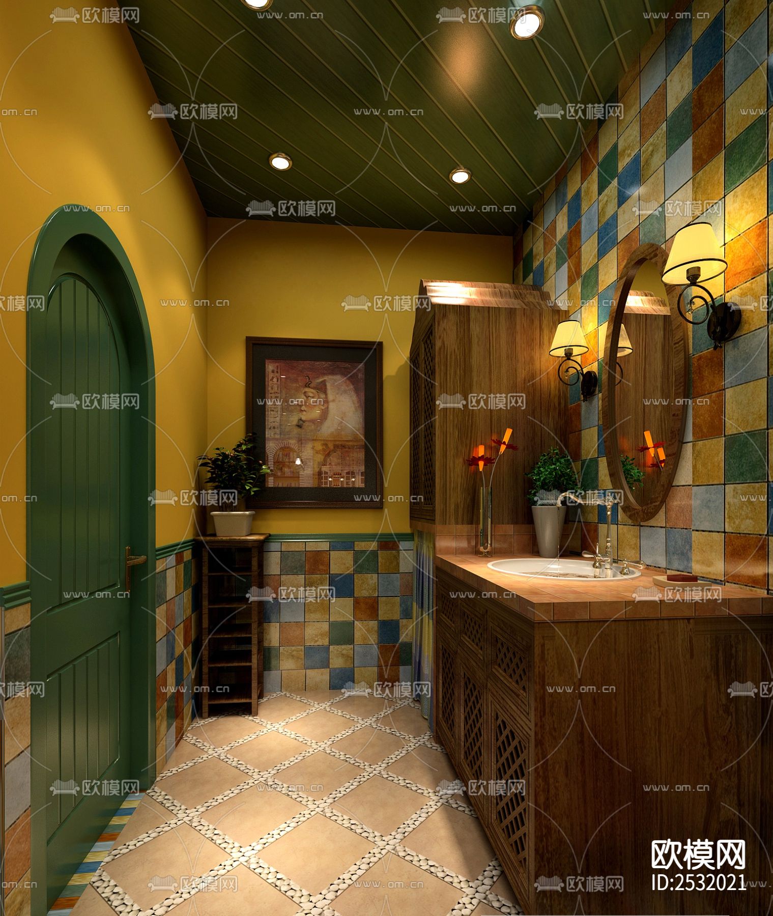 美式大平层豪宅样板间cad施工图下载（渲染图6）