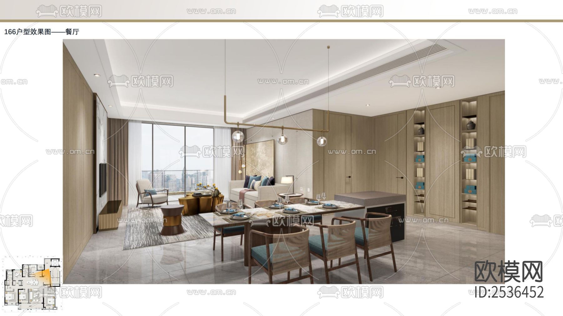 大平层豪宅样板间CAD施工图下载（渲染图5）