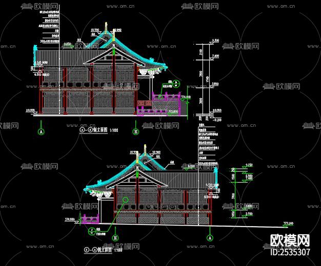 古戏台建筑CAD施工图下载（渲染图1）