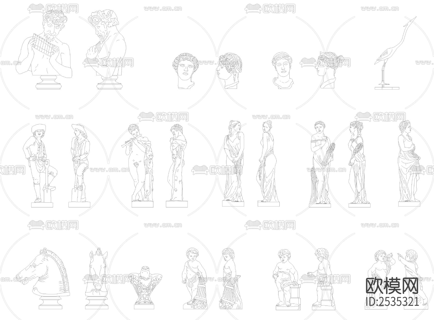 各种雕塑CAD图库下载（渲染图4）