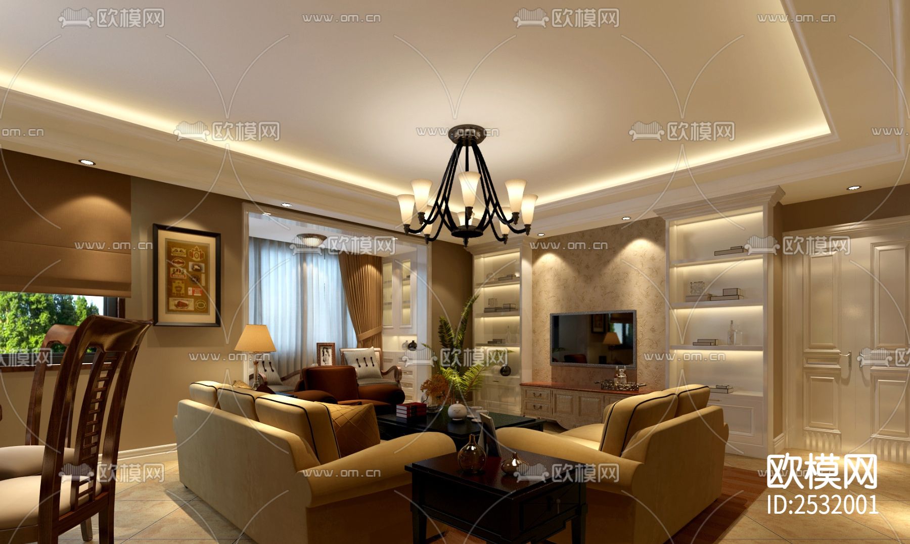 欧式大平层豪宅样板间cad施工图下载（渲染图2）