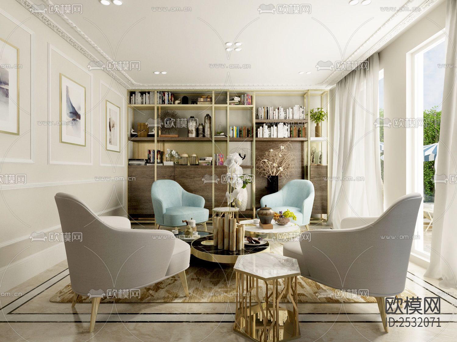 大平层豪宅样板间CAD施工图下载（渲染图7）