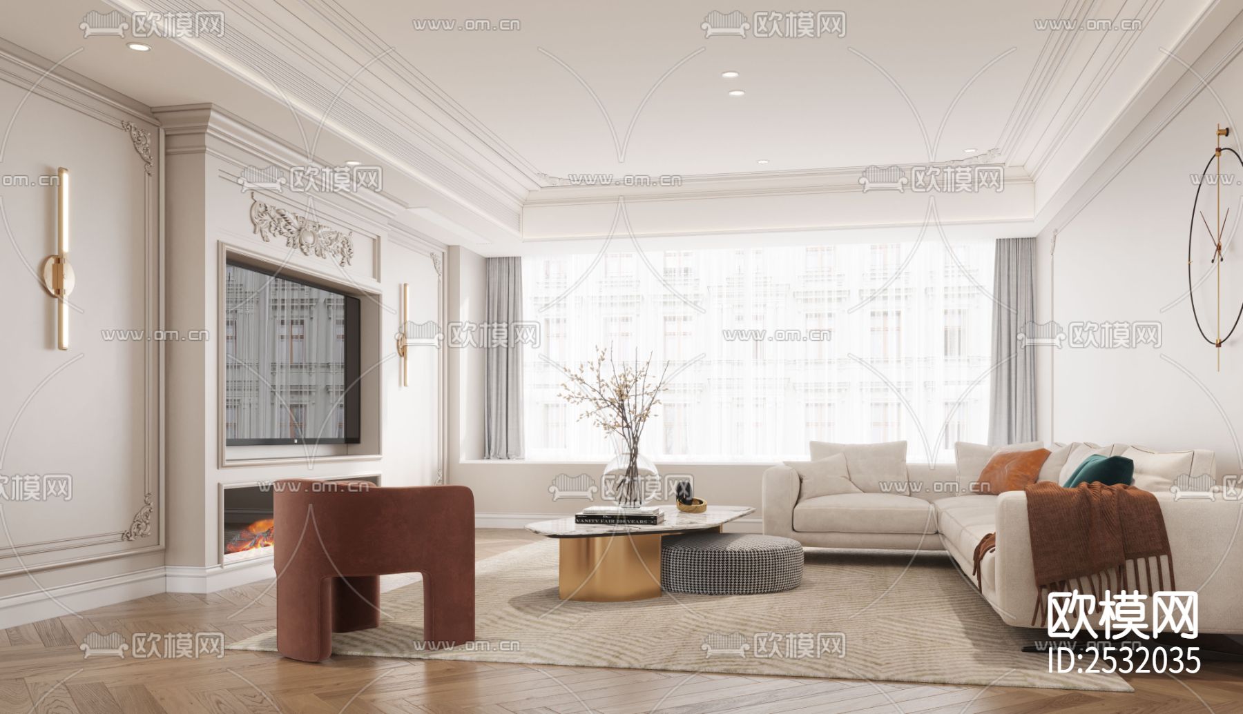 现代大平层豪宅样板间cad施工图下载（渲染图4）