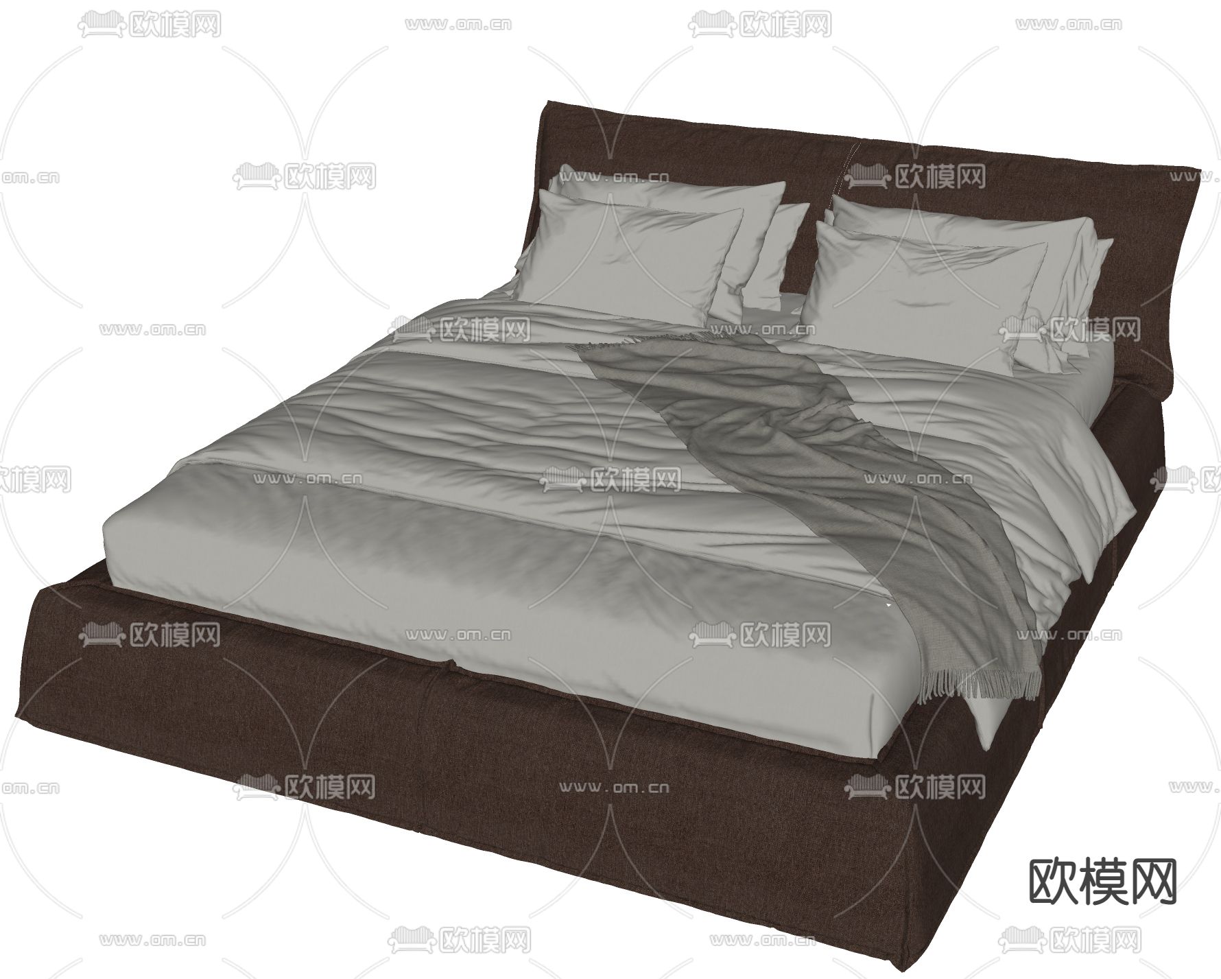 现代双人床su模型
