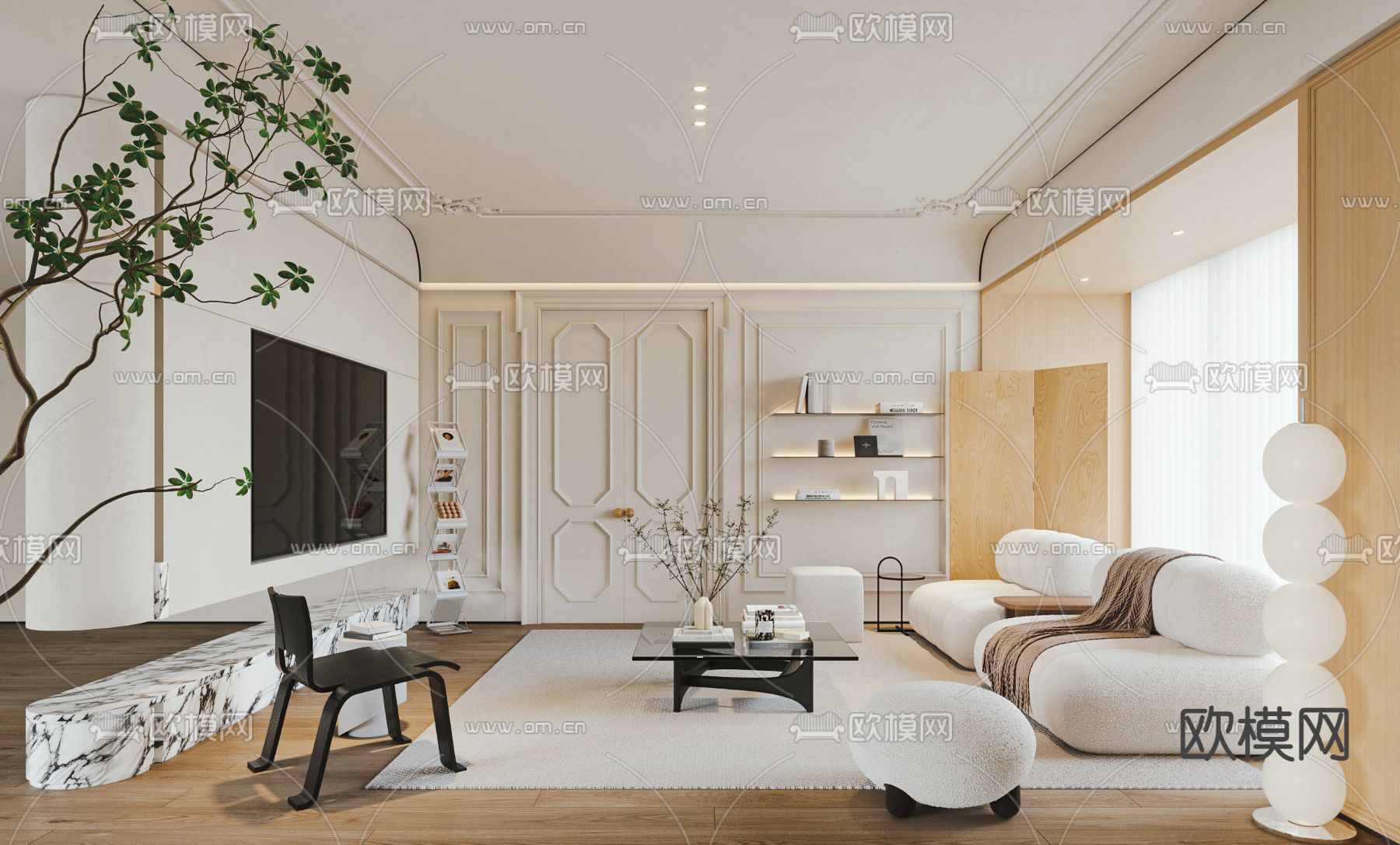 法式客厅3d模型下载（渲染图1）