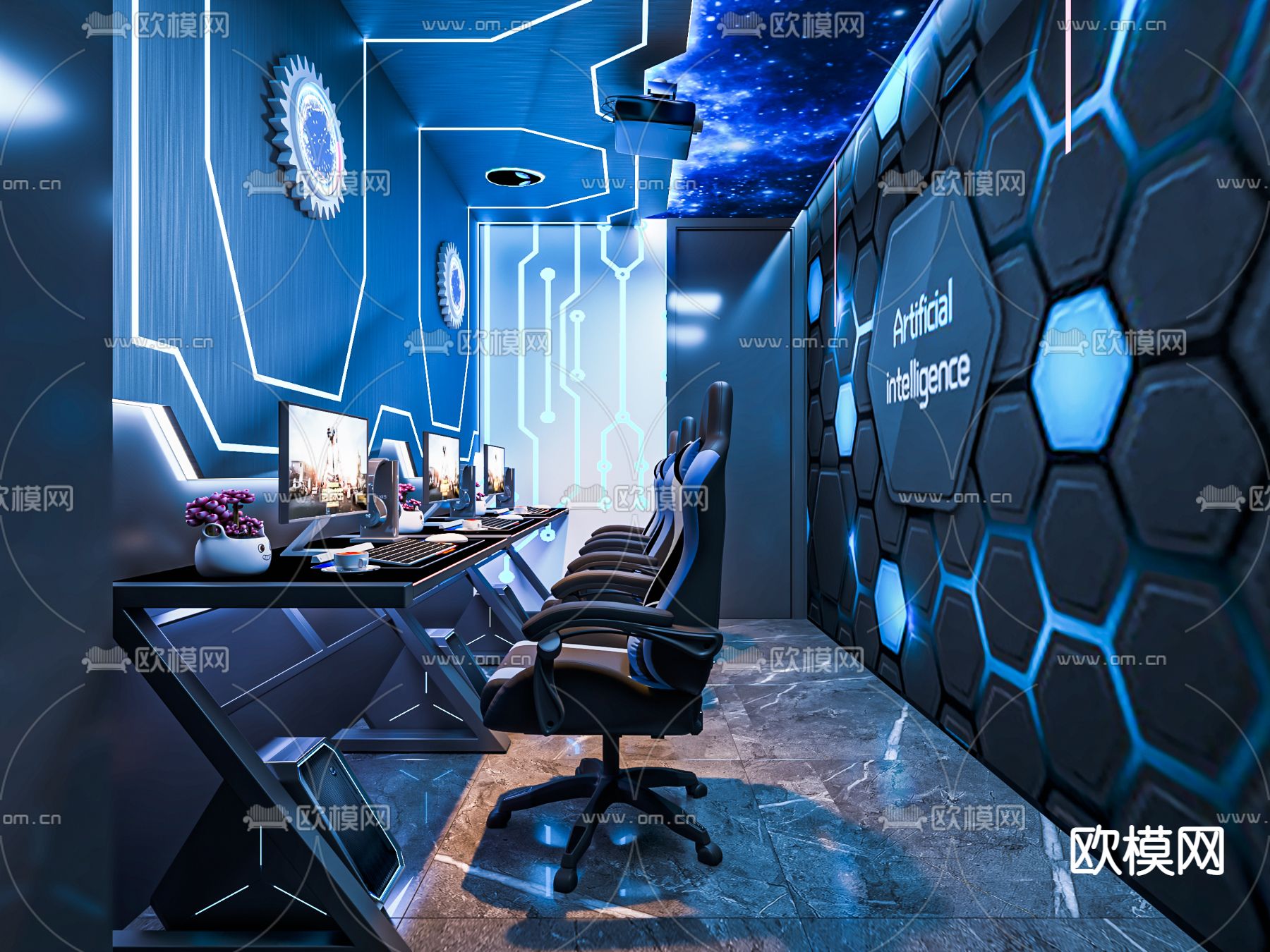 现代电竞包间 电竞房su模型下载（渲染图1）