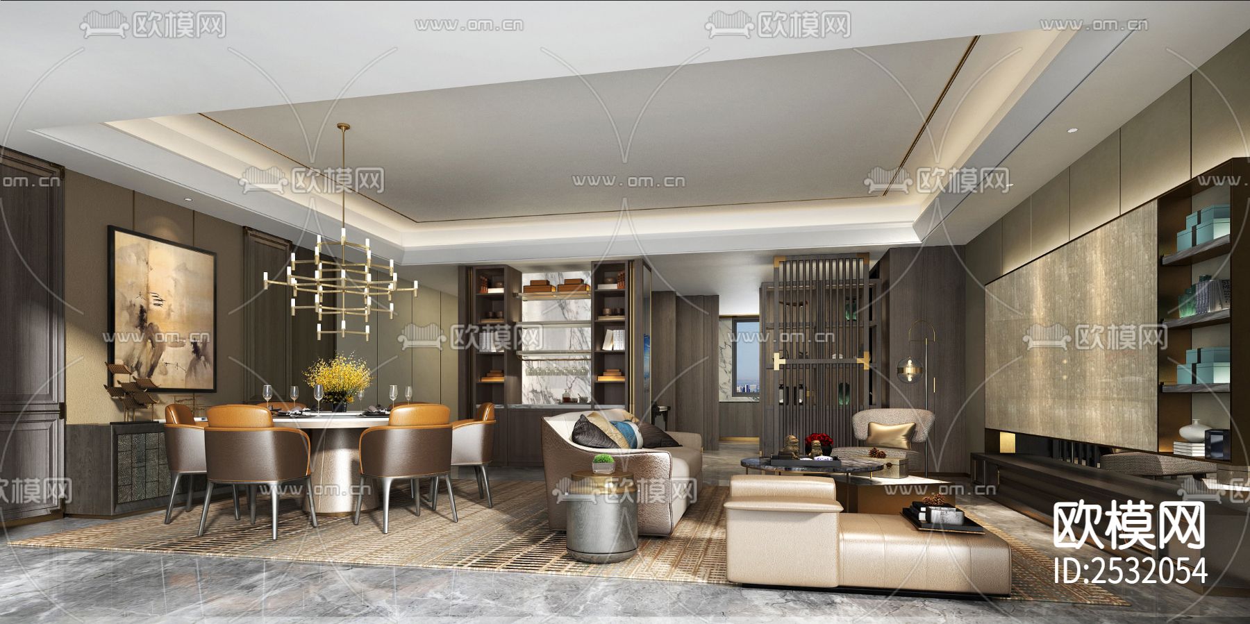 现代大平层豪宅样板间cad施工图下载（渲染图5）