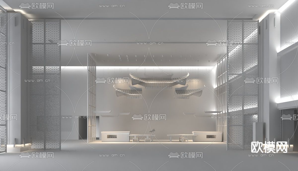 善水堂设计 新中式售楼处大堂3d模型下载（渲染图2）