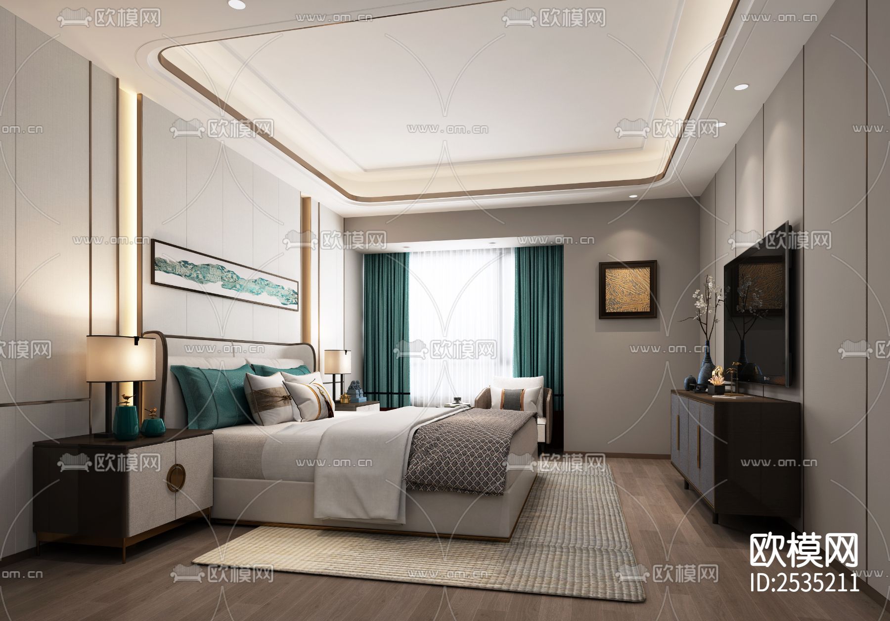 新中式家居CAD施工图下载（渲染图4）