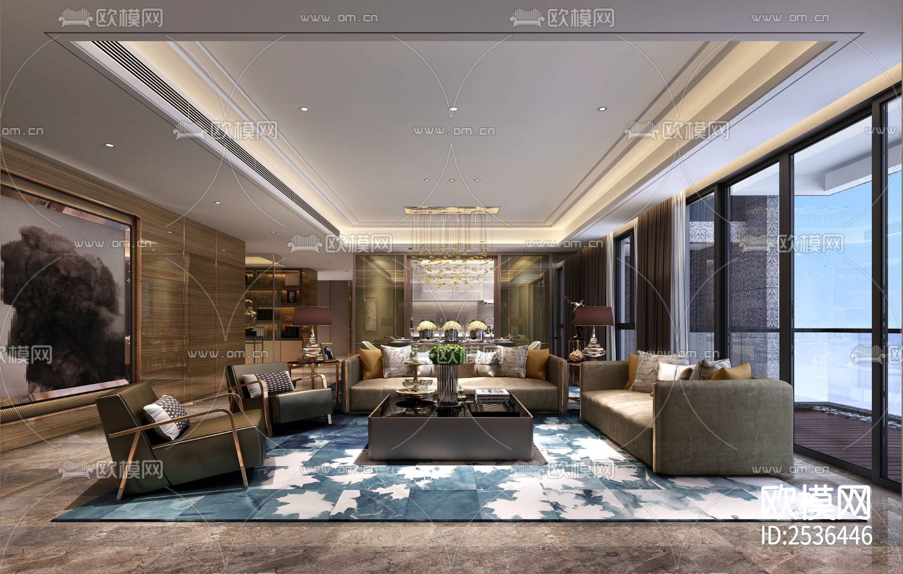 大平层豪宅样板间CAD施工图下载（渲染图5）