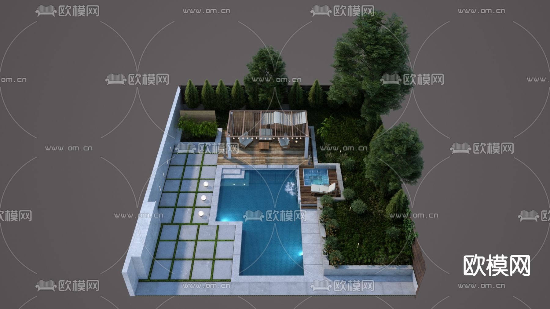 游泳池3d模型下载（渲染图2）