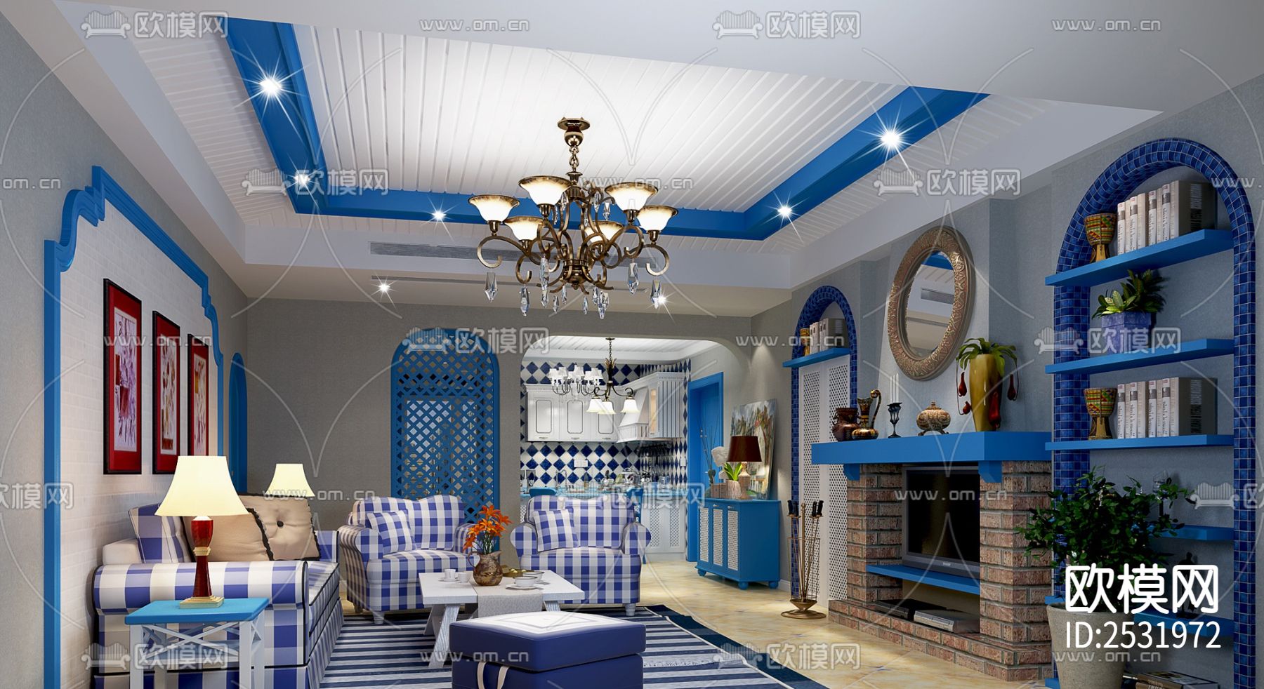 大平层豪宅样板间cad施工图下载（渲染图3）