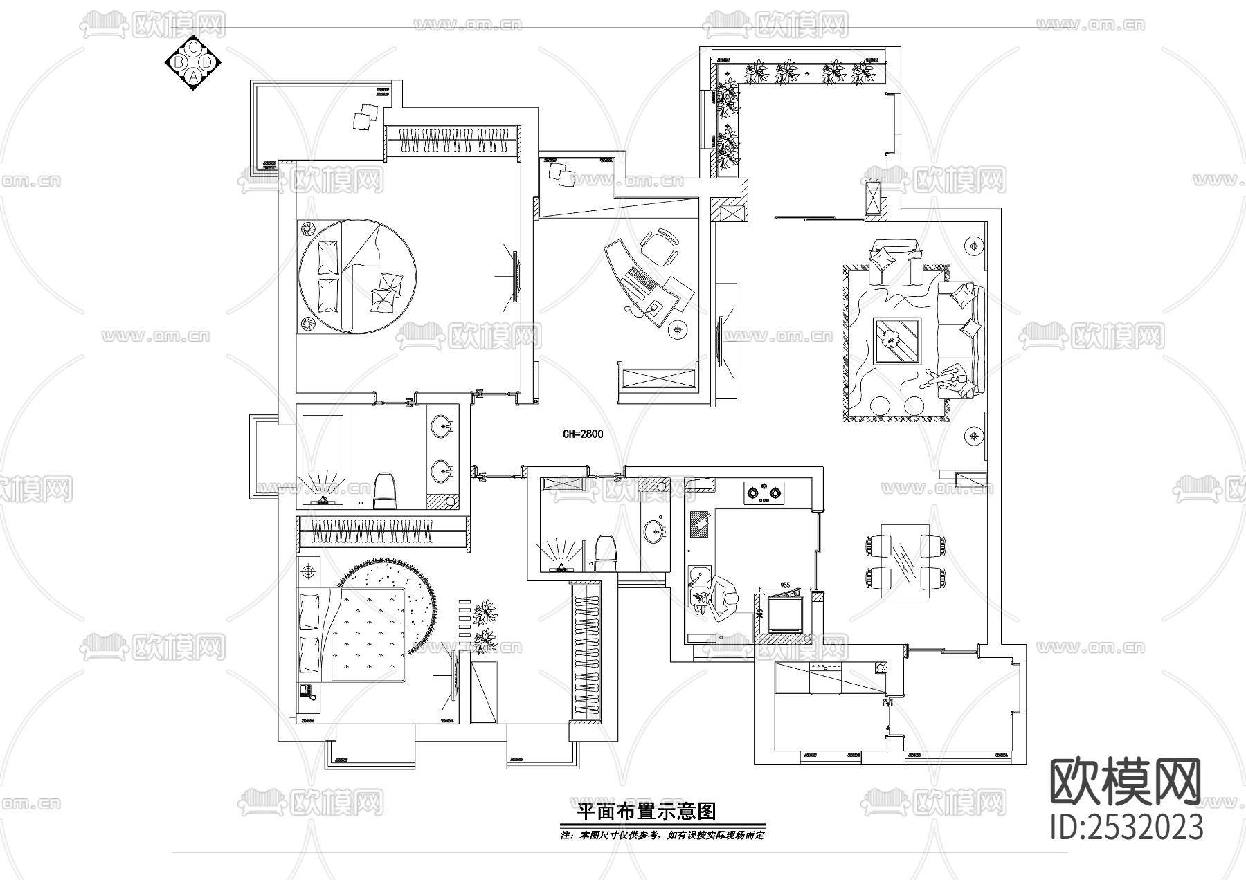 中式大平层豪宅样板间cad施工图下载（渲染图8）