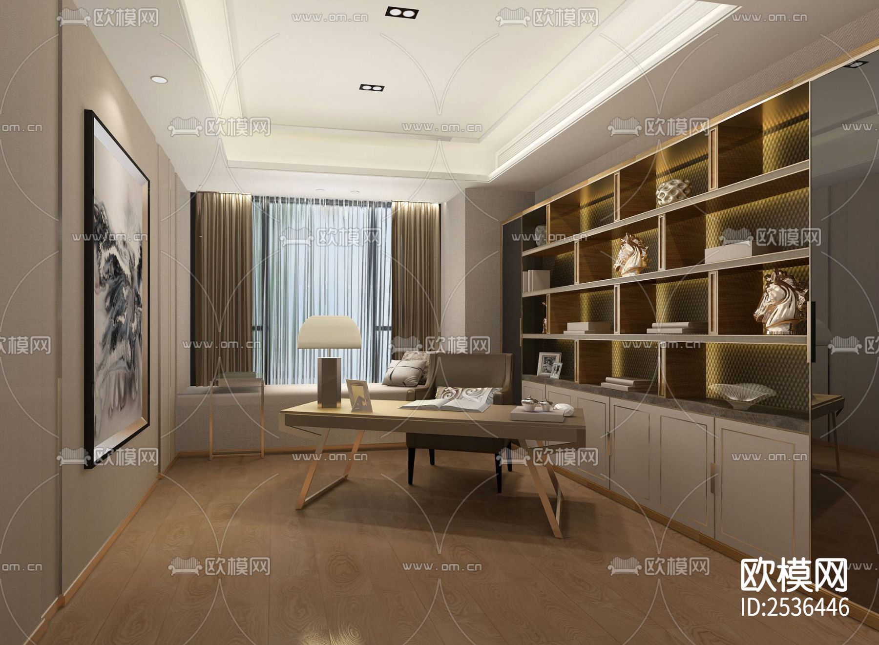 大平层豪宅样板间CAD施工图下载（渲染图4）