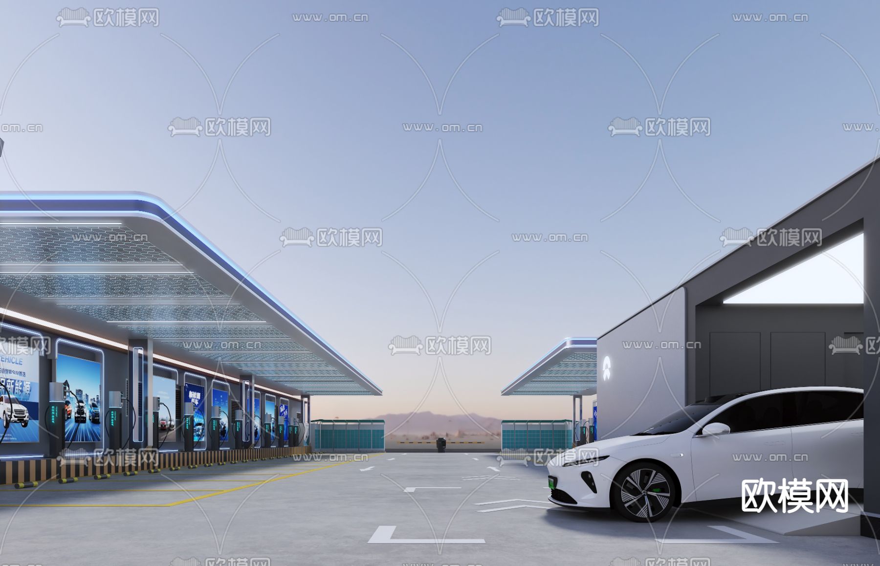 汽车充电站 新能源充电站3d模型下载（渲染图1）