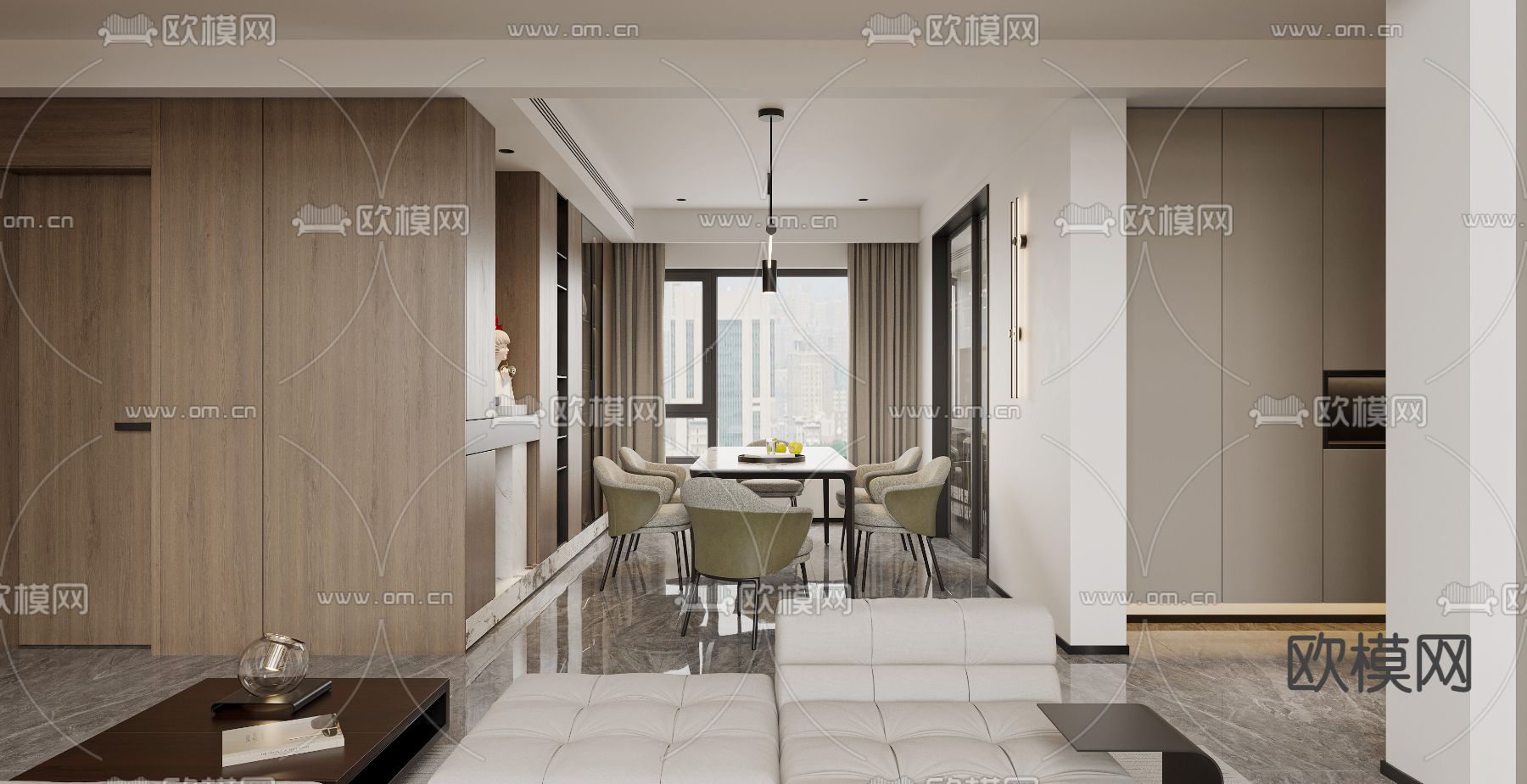 现代别墅大堂餐厅su模型下载（渲染图2）