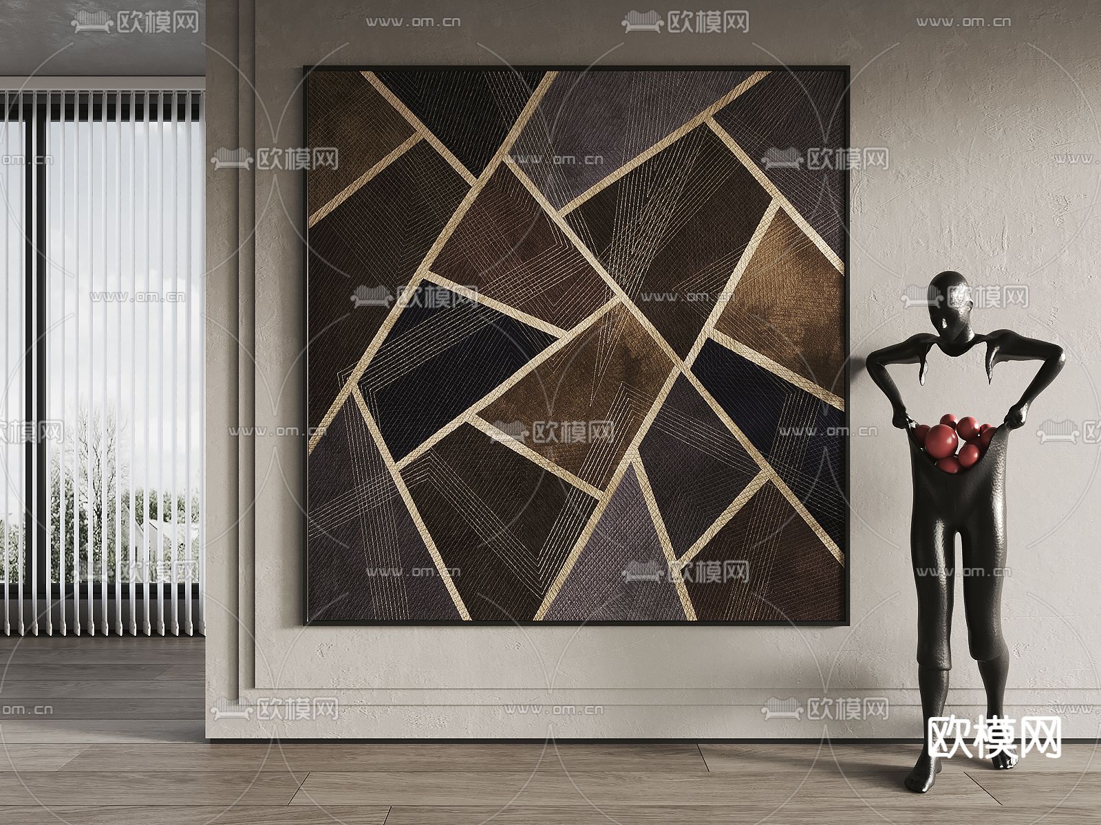 侘寂风装饰画su模型下载（渲染图1）