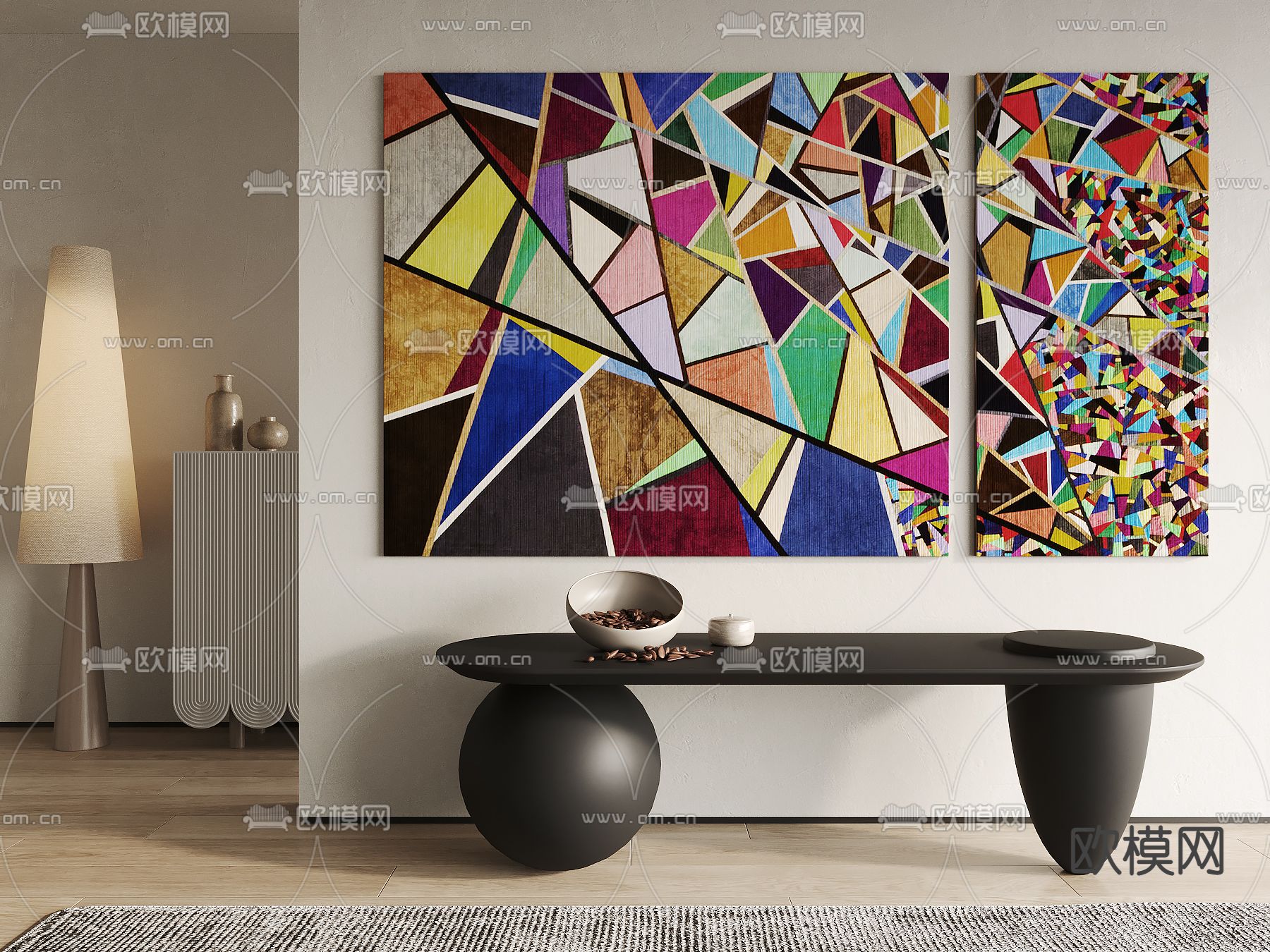 侘寂风装饰画su模型下载（渲染图1）