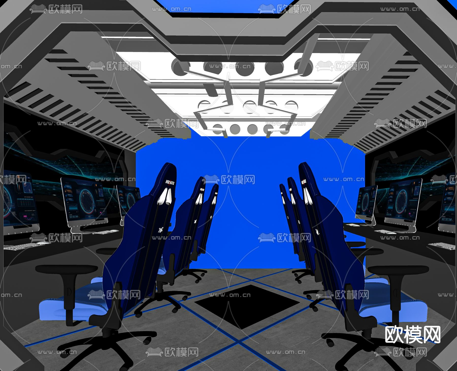 现代网咖 网吧 电竞包间su模型下载（渲染图2）