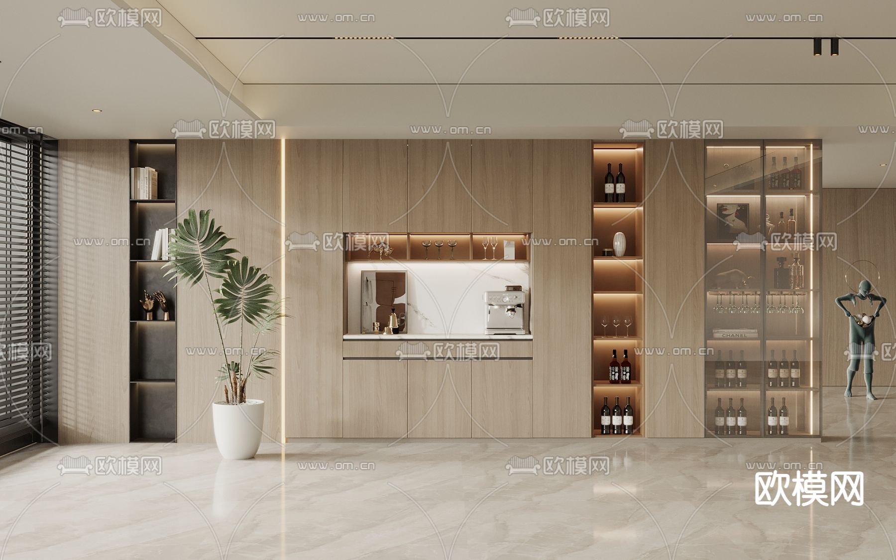 现代酒柜su模型下载（渲染图1）